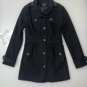 BCX Black Trench Coat with Belted Cuffs and Tailored Fit